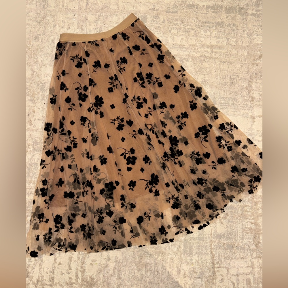 Chicwish Black Floral Mesh Skirt